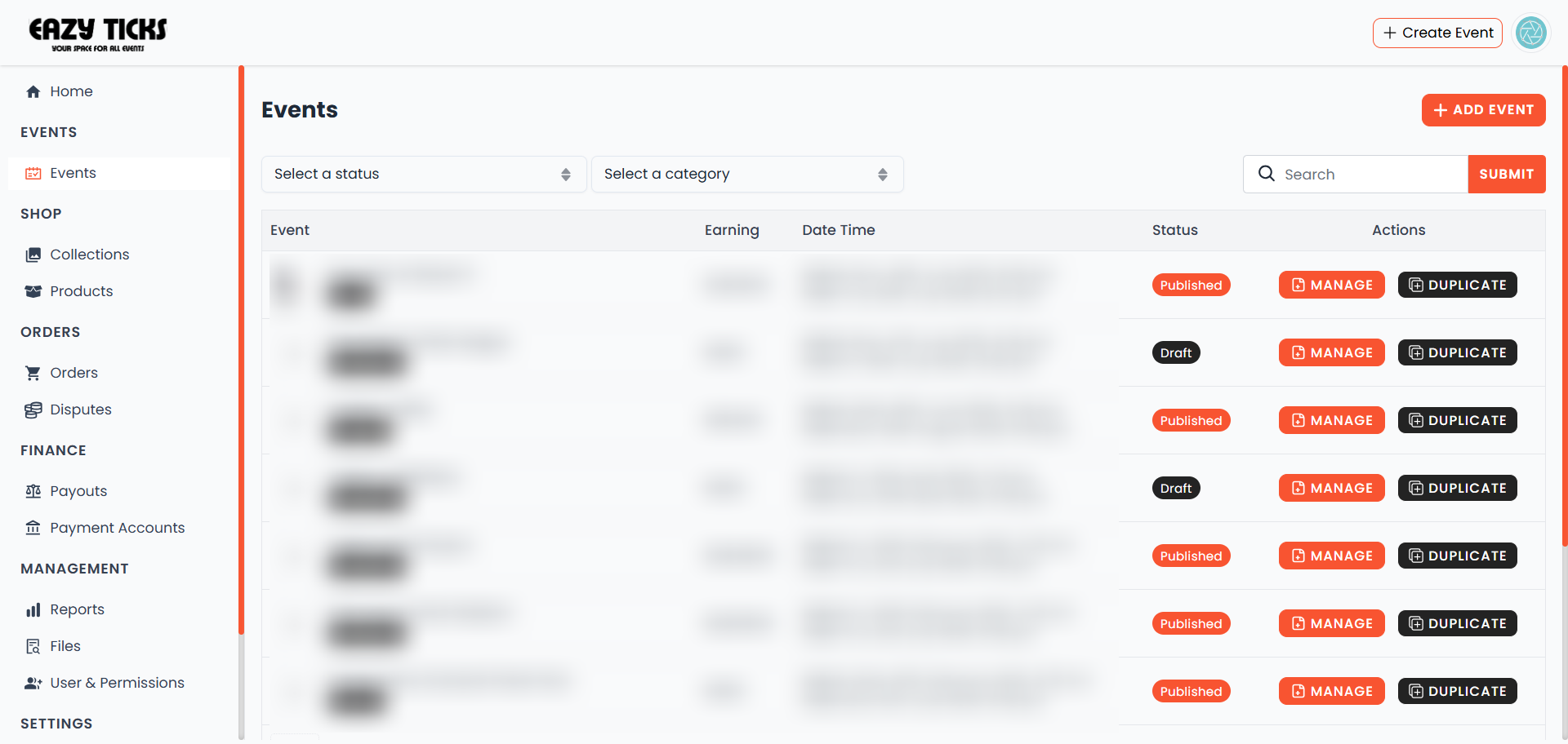 Dashboard events